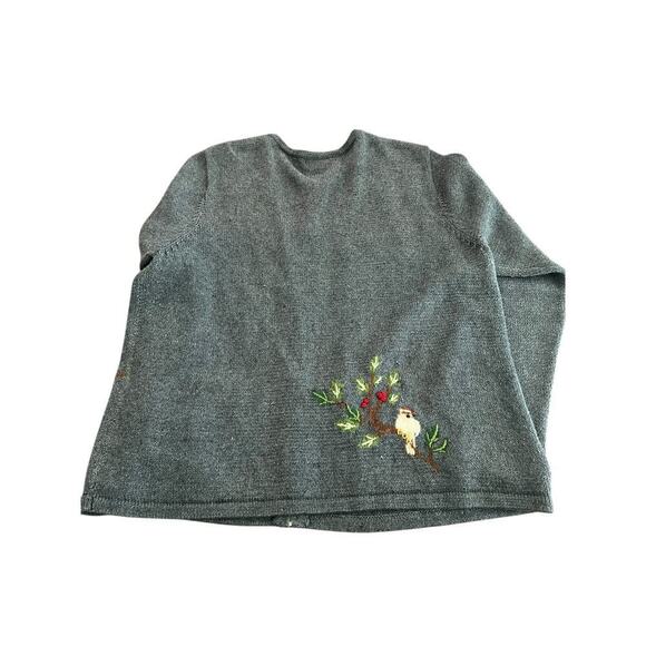 Coldwater Creek Embroidered Bird Berry Full Zip Up Cardigan Sweater Size 1X - Picture 5 of 7